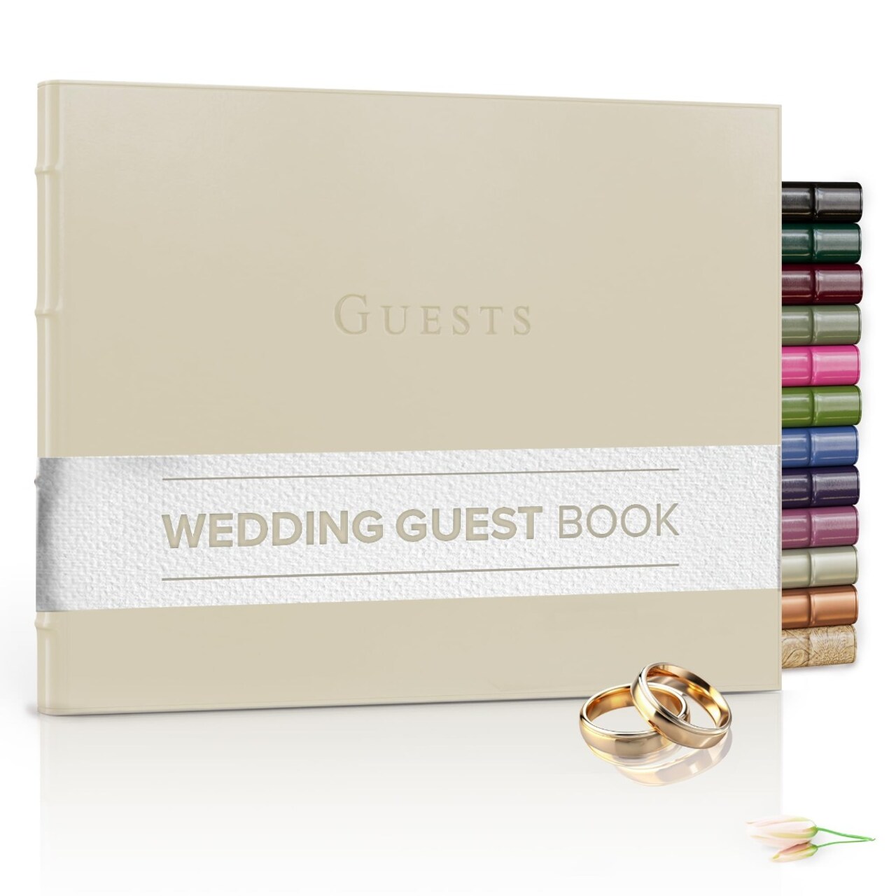 Gallery Leather Guest Book Wedding, Party, Special Events, add Polaroid Photos, 192 Lined Pages, Bonded Leather, Hardcover 7" x 9"